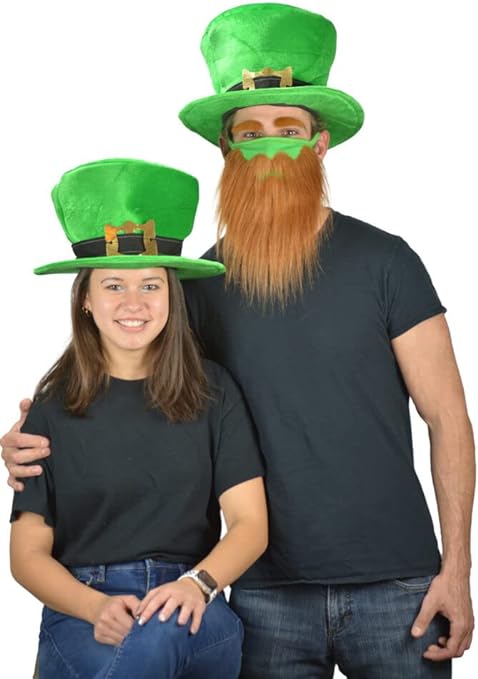(2 Pack) Funny Bearded Leprechaun St Patricks Day Face Masks for Adults