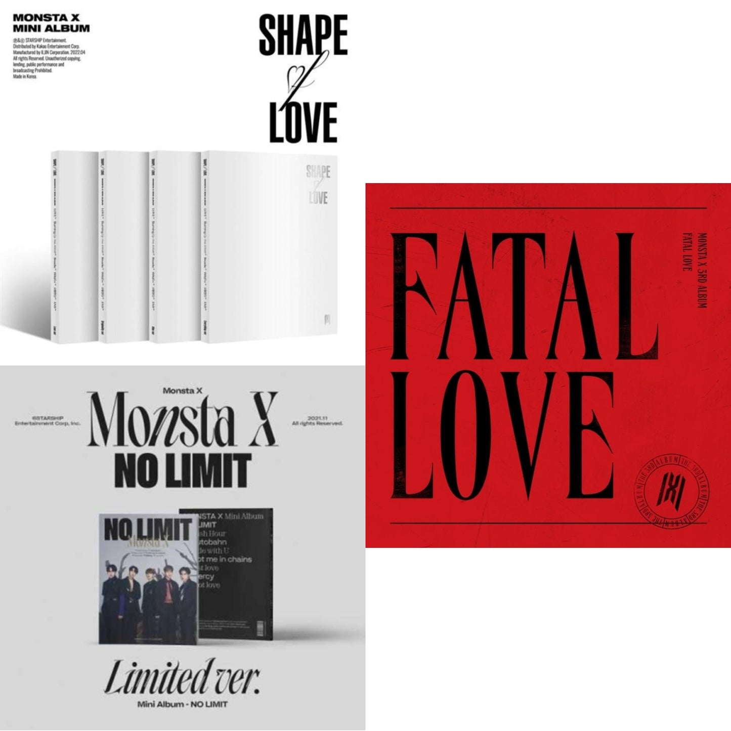 Monsta X - Fatal Love: Vol. 3 & No Limit (Limited Ver.) & Shape Of Love - CD Bundle