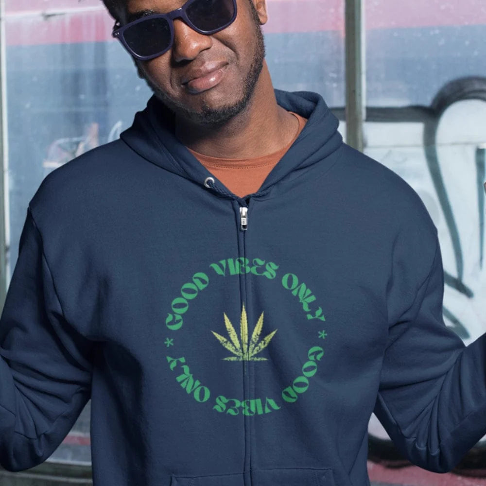 Good Vibes Only Men's Weed Zip Up Hoodie