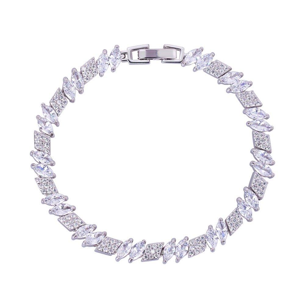 Marquise and Rhomboid Cubic Zirconia Tennis Bracelet with White Diamond Cubic Zirconia