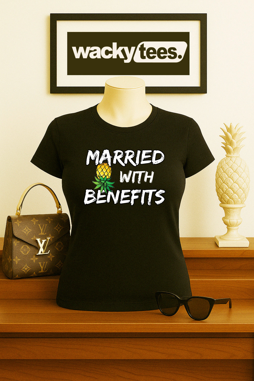 Married With Benefits Upside Down Pineapple Swingers Funny Adult Humor Graphic Tee Shirt
