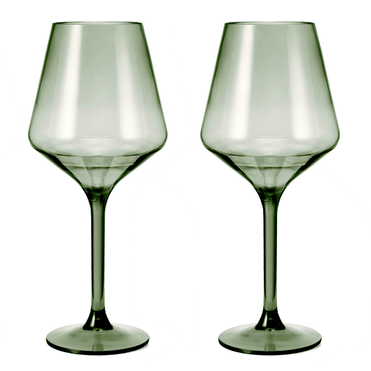 Floating Wine Glasses for Pool - Set of 2-15 OZ Shatterproof Poolside Wine Glasses, Tritan Plastic Reusable, Beach Outdoor Cocktail, Wine, Champagne, Water Glassware Spring Summer (Muted Green)