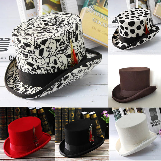 Men Hat 100% Wool Fedora Hat Unisex Top Show Gentleman Bowler Hat Black Red Magic Hat Presidential Hat Feather Accessories - Premium  from Lizard Vigilante - Just $18.99! Shop now at Lizard Vigilante