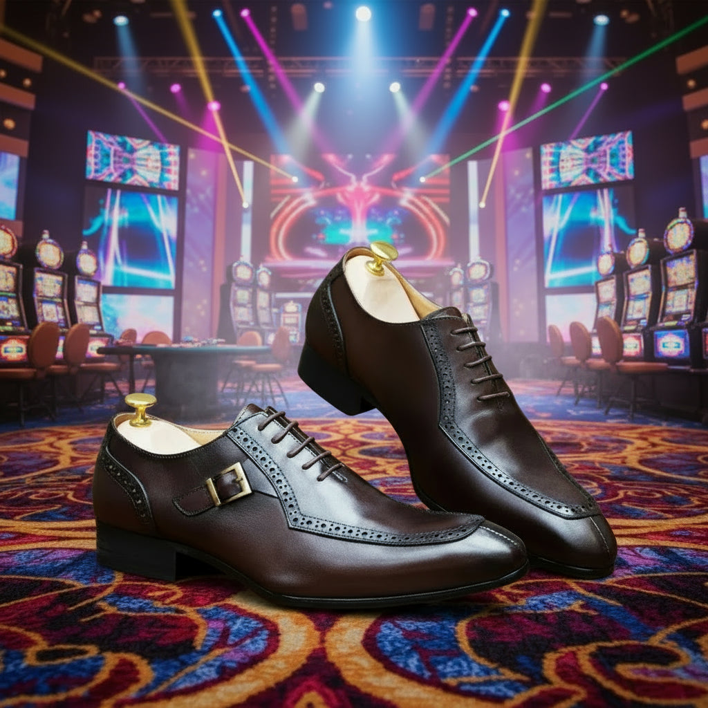 Men's Luxury Leather Oxford Dress Shoes – Brown/Black Formal Lace-Up with Buckle for Office, Business, and Wedding Vibes - Premium shoes from dsers - Just $155.99! Shop now at Lizard Vigilante