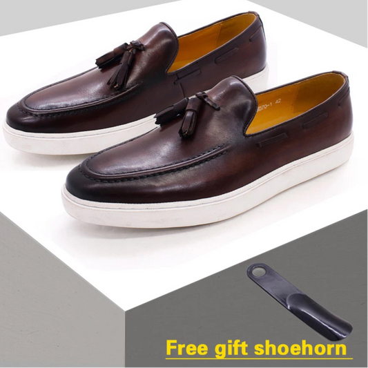 Men's Premium Leather Shoes Casual Shoes Tassel Handmade Leather Shoes Fashionable Comfort Flat Shoes Men's Dating Party Shoes - Premium  from Lizard Vigilante - Just $189.99! Shop now at Lizard Vigilante