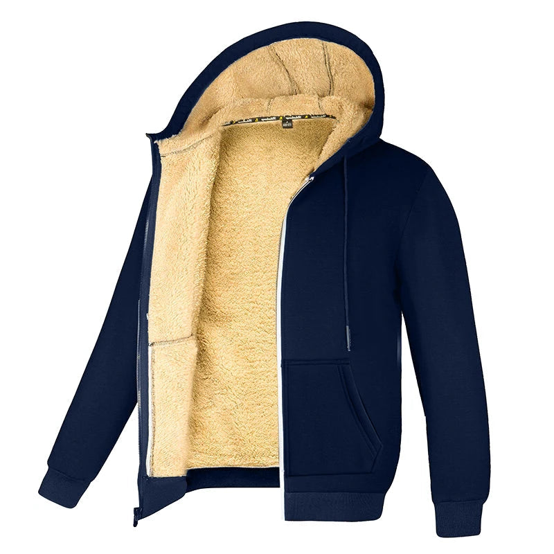 Men's Winter Lambswool Zipper Hoodie – Thick Fleece-Lined Jacket for Plus Size Men - Premium hoodie from Lizard Vigilante - Just $52.99! Shop now at Lizard Vigilante