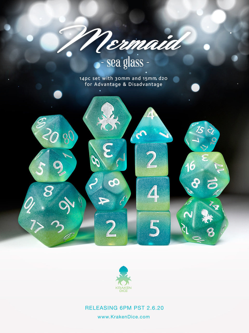 Kraken Dice Sea Glass 14 pc Dice Set