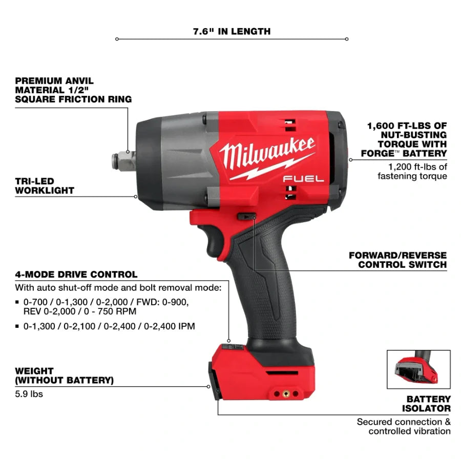 Milwaukee 2967-20 M18 FUEL™ 1/2" High Torque Impact Wrench w/ Friction Ring