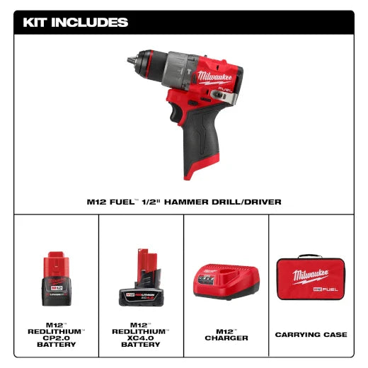 Milwaukee 3404-22  M12 FUEL™ 1/2" Hammer Drill/Driver Kit