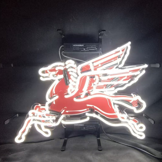 Mobilgas Gas Oil Flyin Horse White Neon Signs Light