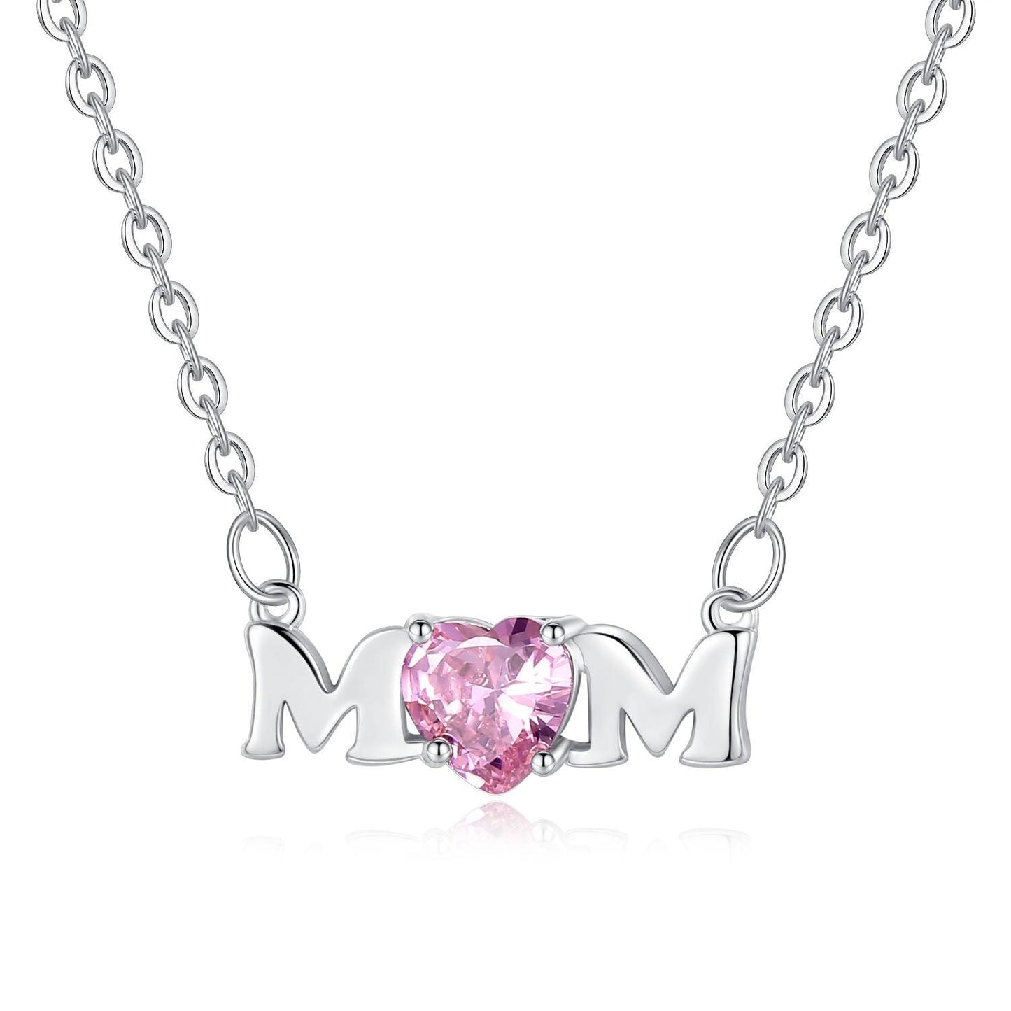 Mom Necklace with Pink Cubic Zirconia