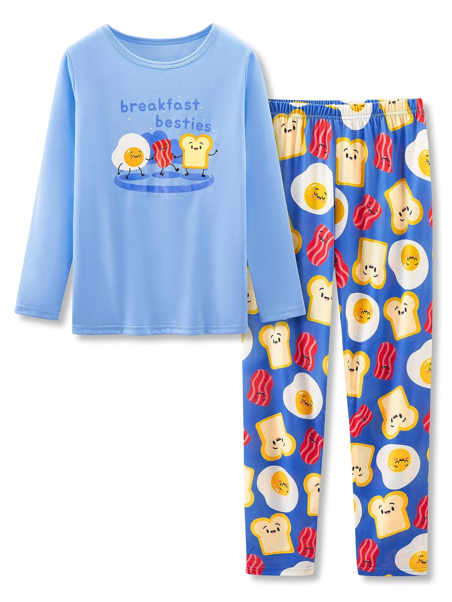 Topgal Breakfast Besties Pajamas for Girls Soft Cute 2-Piece Autumn/Winter PJ Set Nightwear Big Kid Size 8