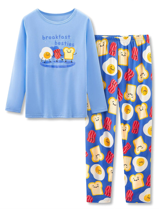 Topgal Breakfast Besties Pajamas for Girls Soft Cute 2-Piece Autumn/Winter PJ Set Nightwear Big Kid Size 8