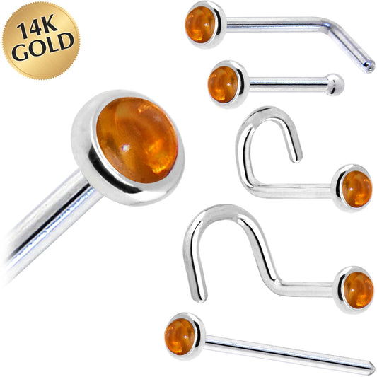 Solid 14K White Gold 2mm Genuine Citrine Saffron Nose Ring