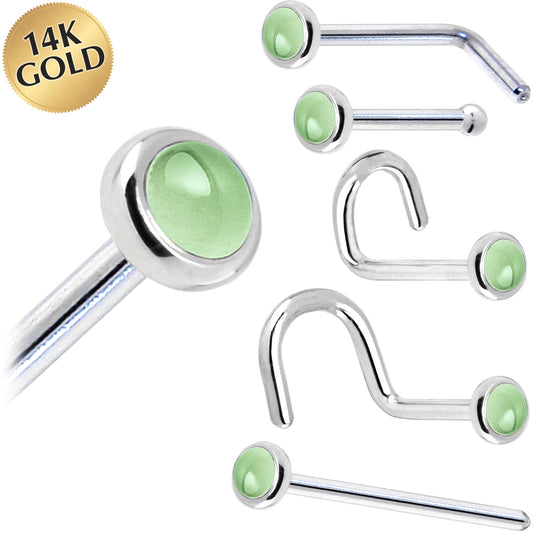 Solid 14K White Gold 2mm Genuine Peridot Nose Ring