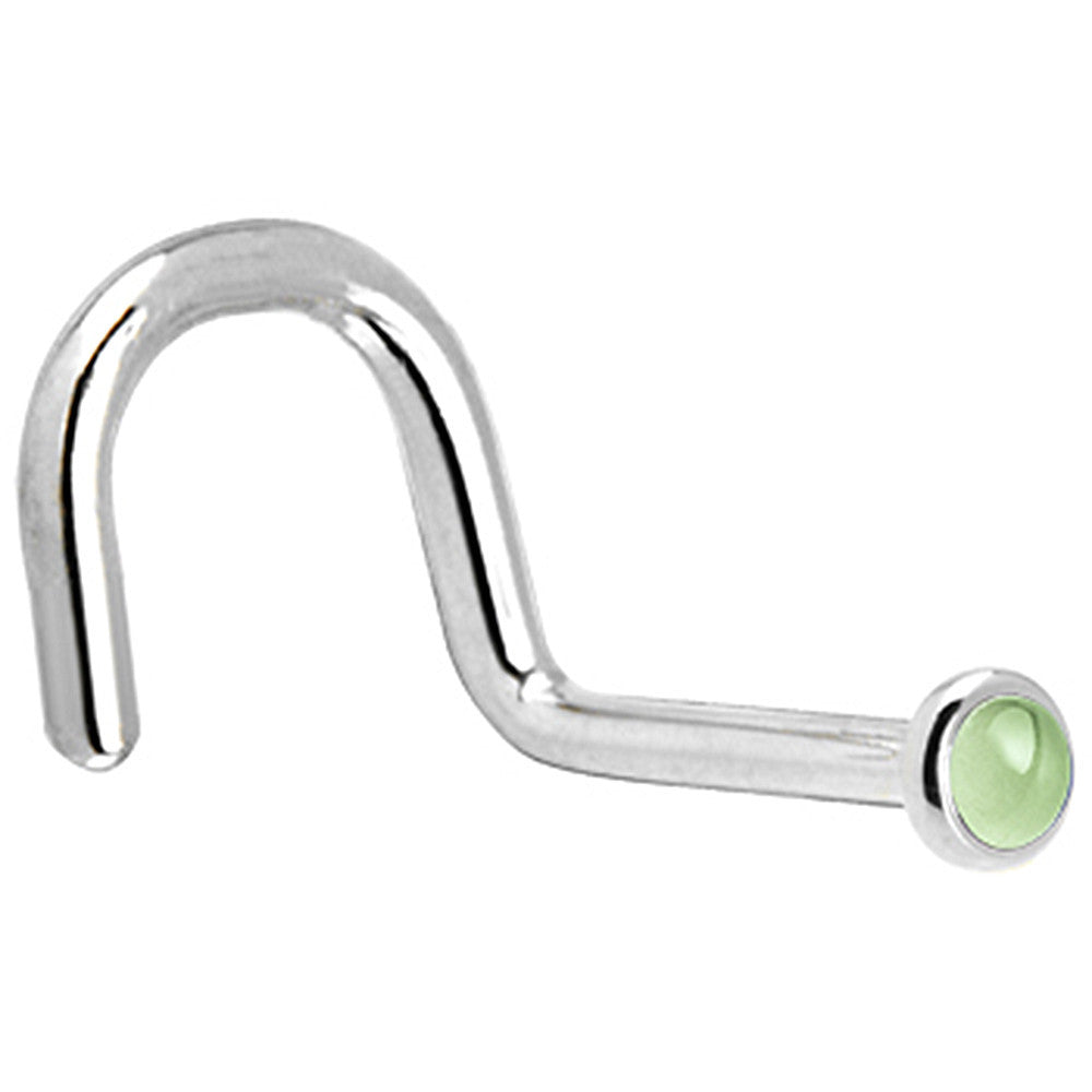 Solid 14K White Gold 2mm Genuine Peridot Nose Ring
