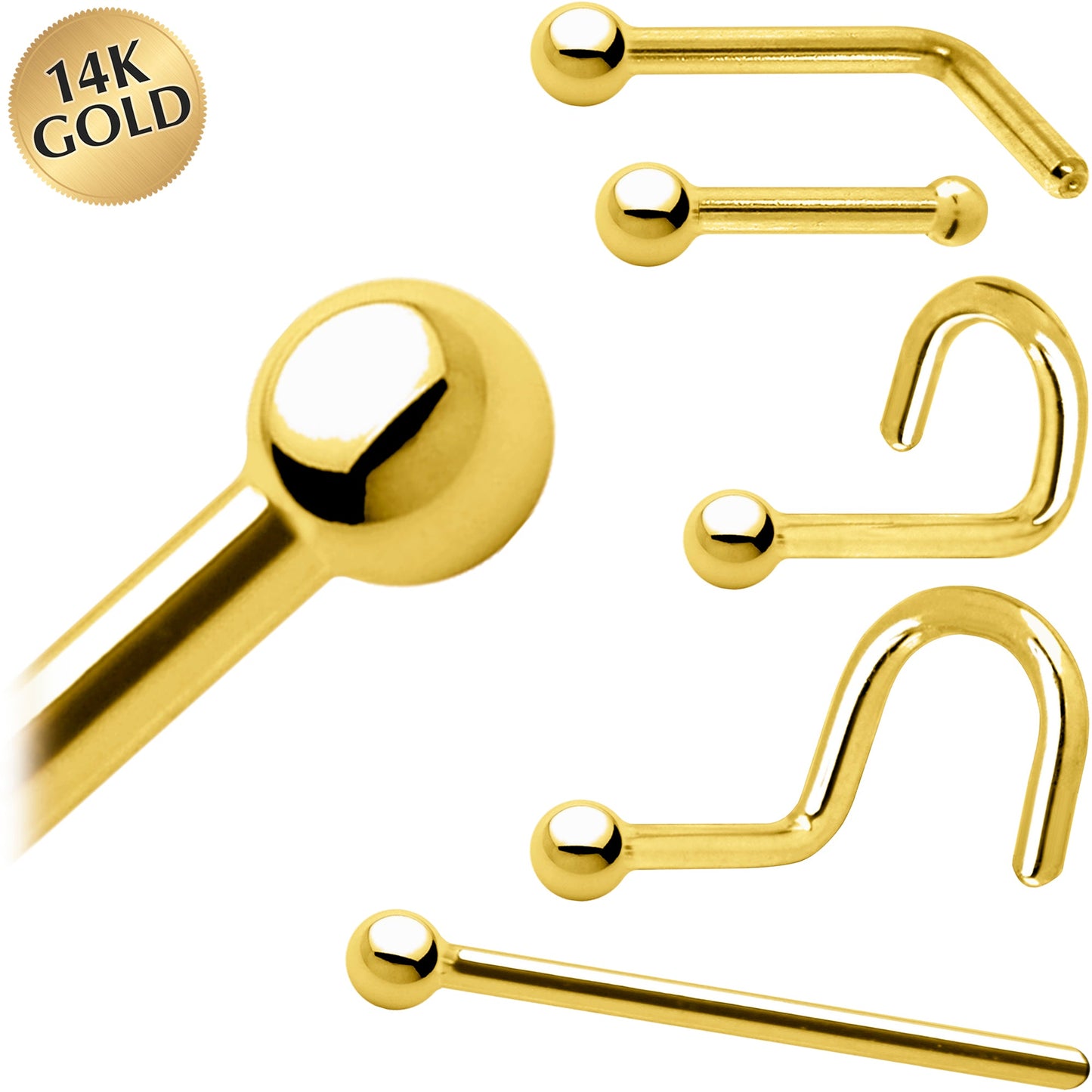 Solid 14K Yellow Gold 1.5mm Ball Nose Ring