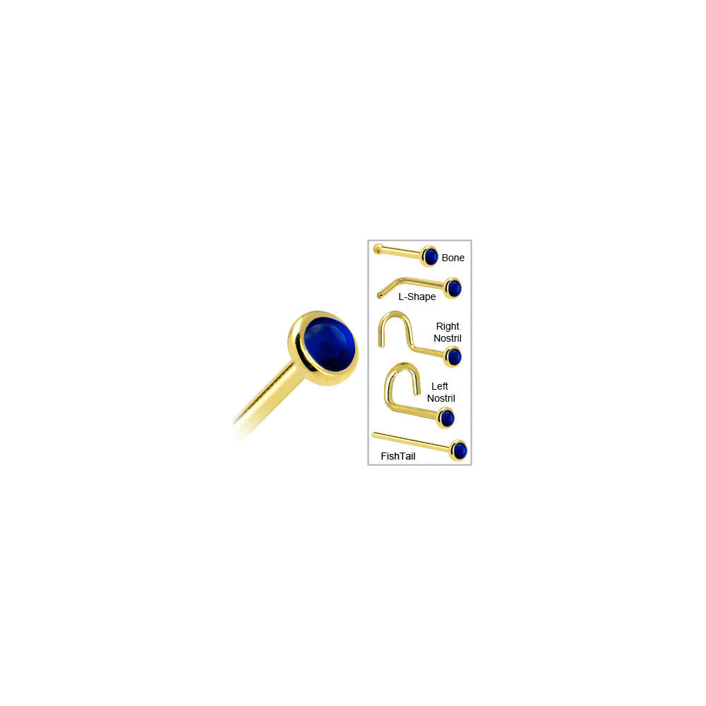 Solid 14K Yellow Gold 2mm Genuine Sapphire Nose Ring