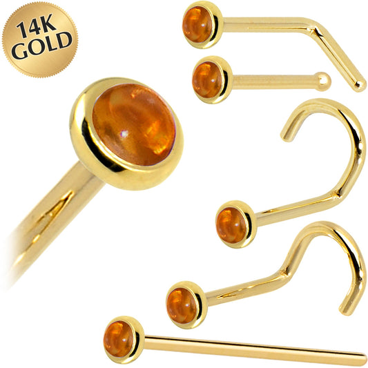 Solid 14K Yellow Gold  2mm Genuine Citrine Saffron Nose Ring