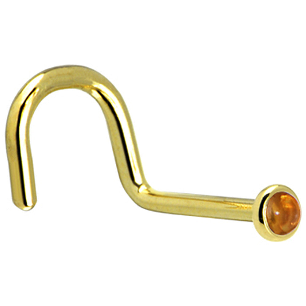 Solid 14K Yellow Gold  2mm Genuine Citrine Saffron Nose Ring