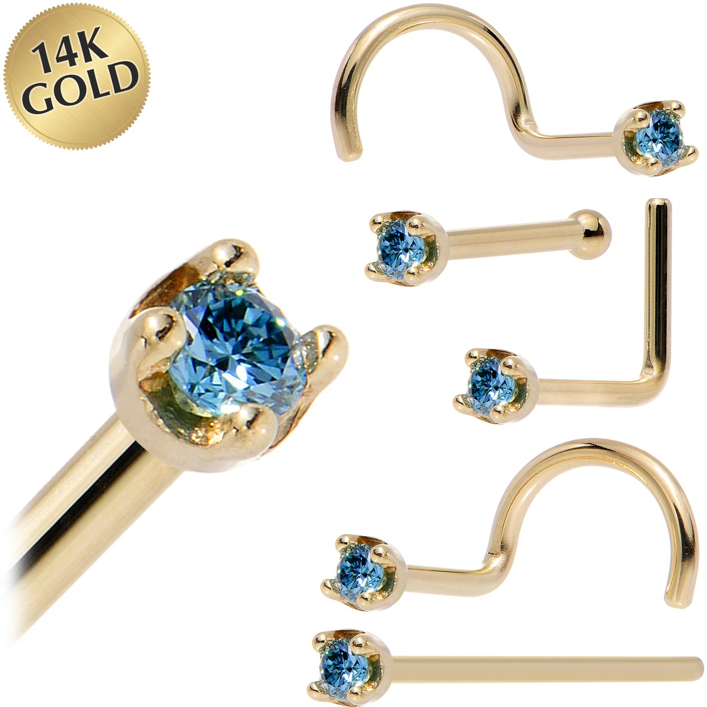 Solid 14K Yellow Gold 1.5mm Genuine Blue Diamond Nose Ring