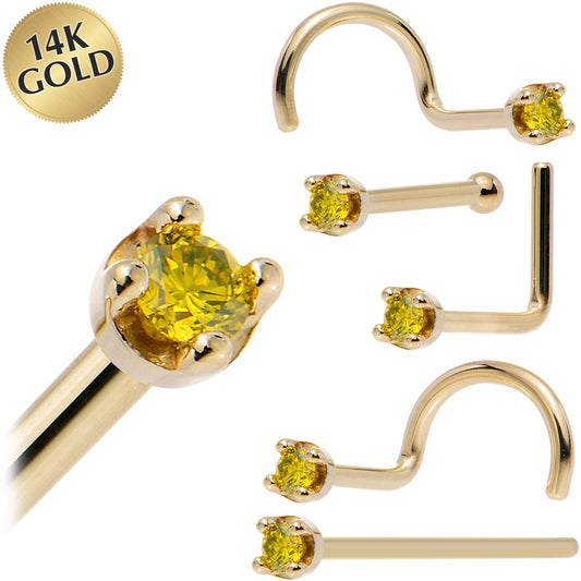 Solid 14K Yellow Gold 1.5mm Genuine Yellow Diamond Nose Ring