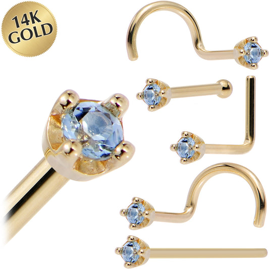 Solid 14K Yellow Gold 1.5mm Genuine Topaz Nose Ring