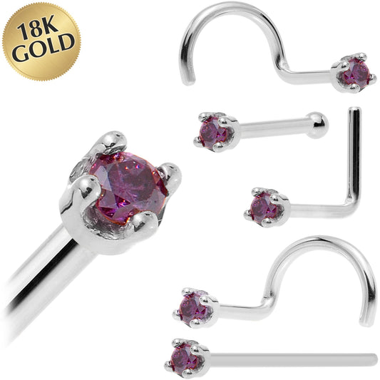Solid 18K White Gold 1.5mm Genuine Purple Diamond Nose Ring