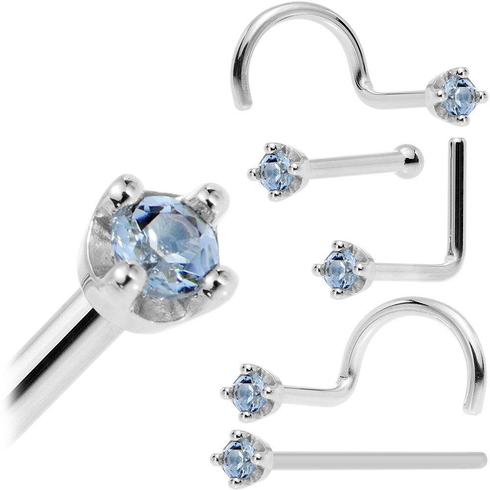 Solid 14K White Gold 1.5mm Genuine Topaz Nose Ring