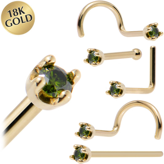 Solid 18K Yellow Gold 1.5mm Genuine Green Diamond Nose Ring