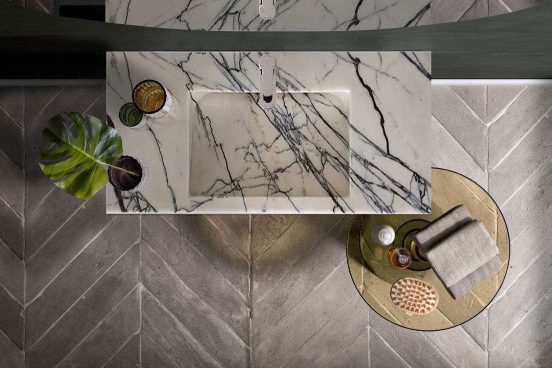 New York Marble Wall-mount Bathroom Sink Hidden Drain Polished (W)16" (W)43" (H)6"