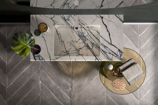 New York Marble Wall-mount Bathroom Sink Hidden Drain Polished (W)16" (W)43" (H)6"