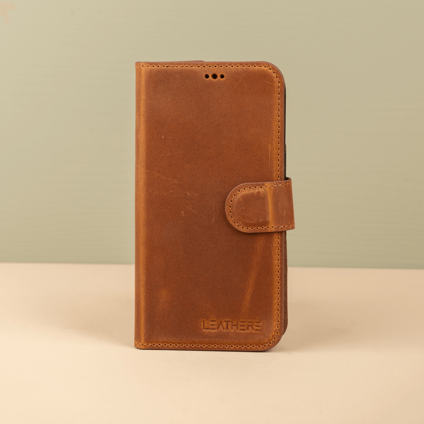 iPhone 16 Series Brown Leather Wallet Case - New York