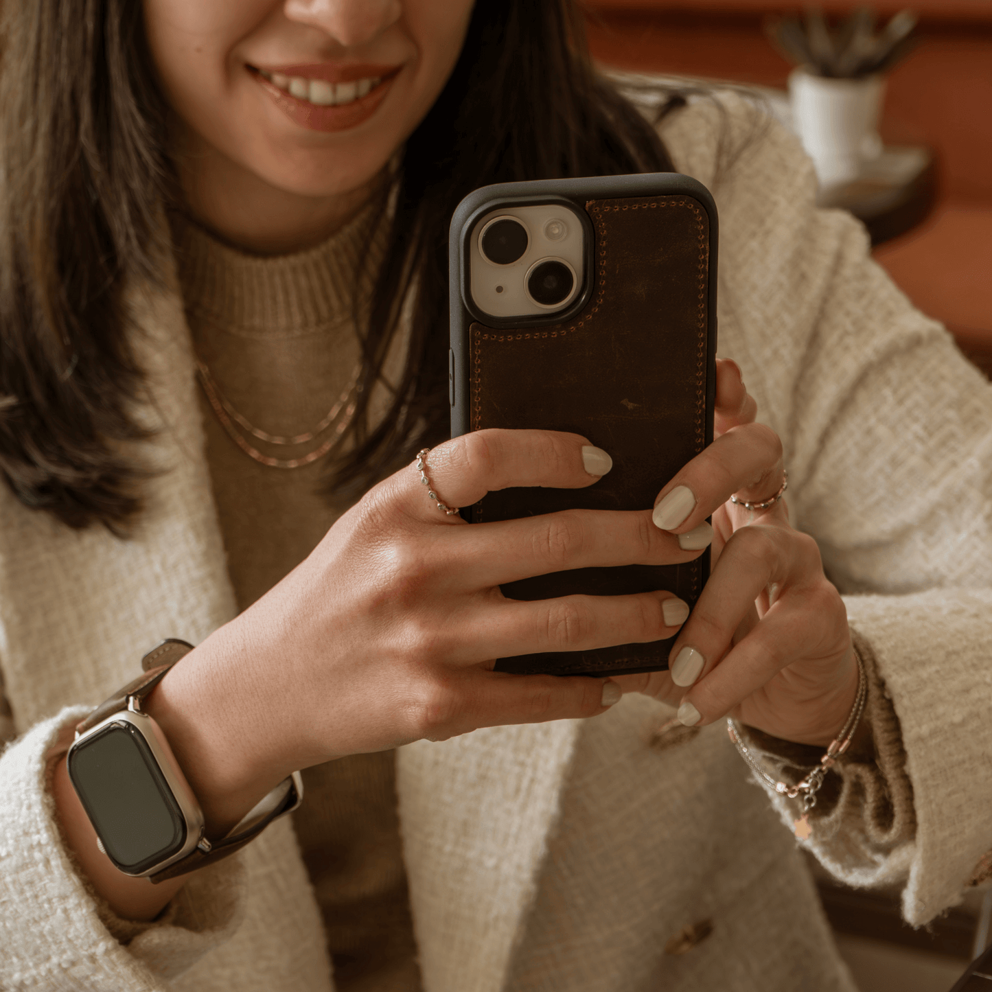 iPhone 16 Series Dark Brown Wallet Case - New York