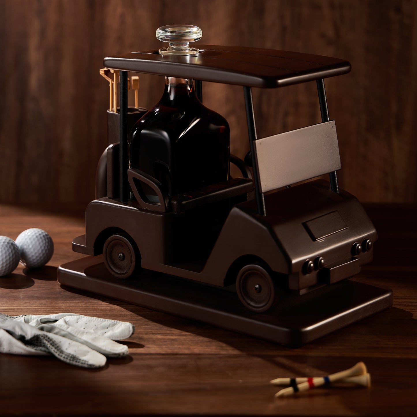 Golf Decanter Whiskey Decanter - The Wine Savant - Brown Mahogany Wood Golf Gifts for Both Men & Women, Golf Accessories, Golfer Gifts, Based on A Replica Golf Cart (600ml Decanter)