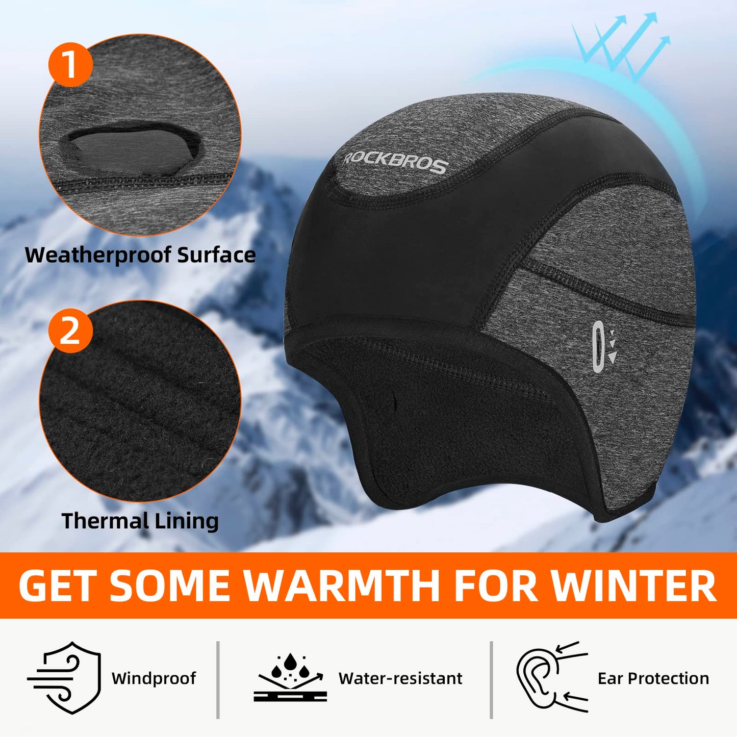 ROCKBROS Winter Cycling Caps for Men Women Windproof Hat with Sun Visor Under Helmet Liner