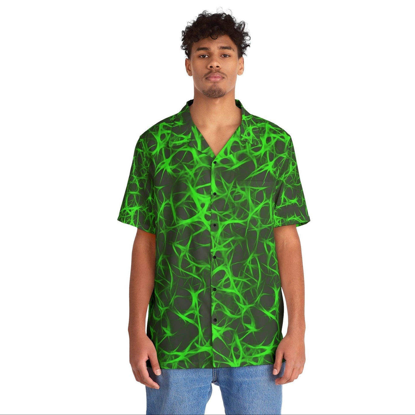 Nuclear Green Charged Men's Hawaiian Shirt - Lizard Vigilante