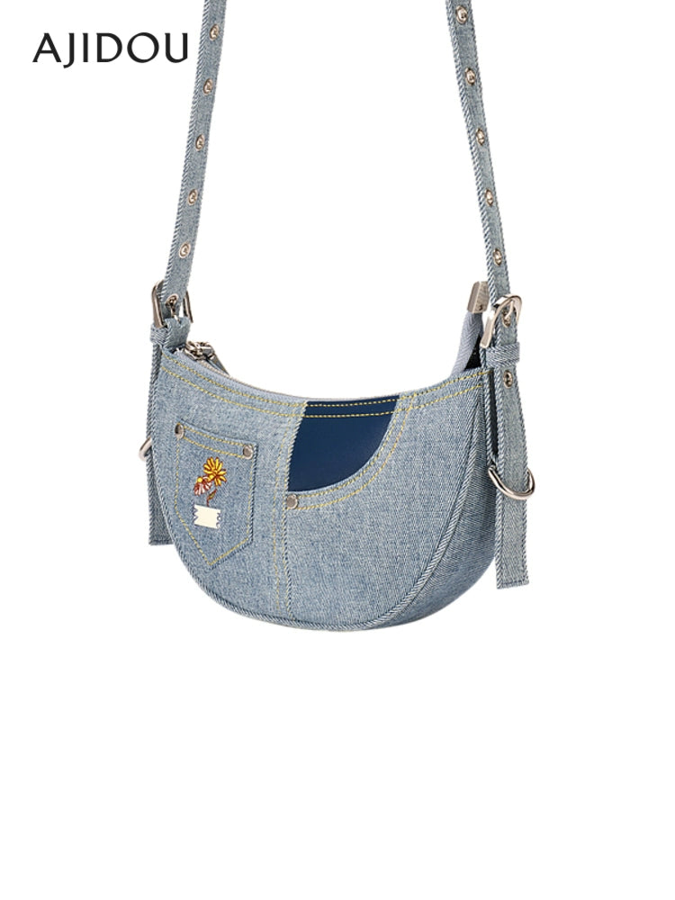 Ajidou Denim Patchwork Retro Crossbody Bag – Small Shoulder Bag for Women - Premium shoulder bag from Lizard Vigilante - Just $108.88! Shop now at Lizard Vigilante