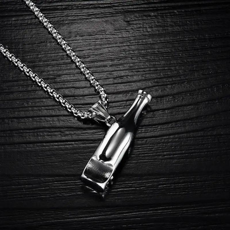 Men's Fashion Beer Bottle Bottle Opener Pendant Long Stainless Steel Necklace