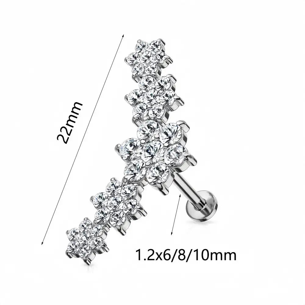 316 Stainless Steel Five Flowers Zircon Labret