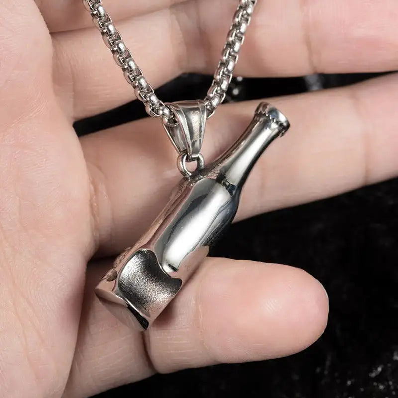 Men's Fashion Beer Bottle Bottle Opener Pendant Long Stainless Steel Necklace