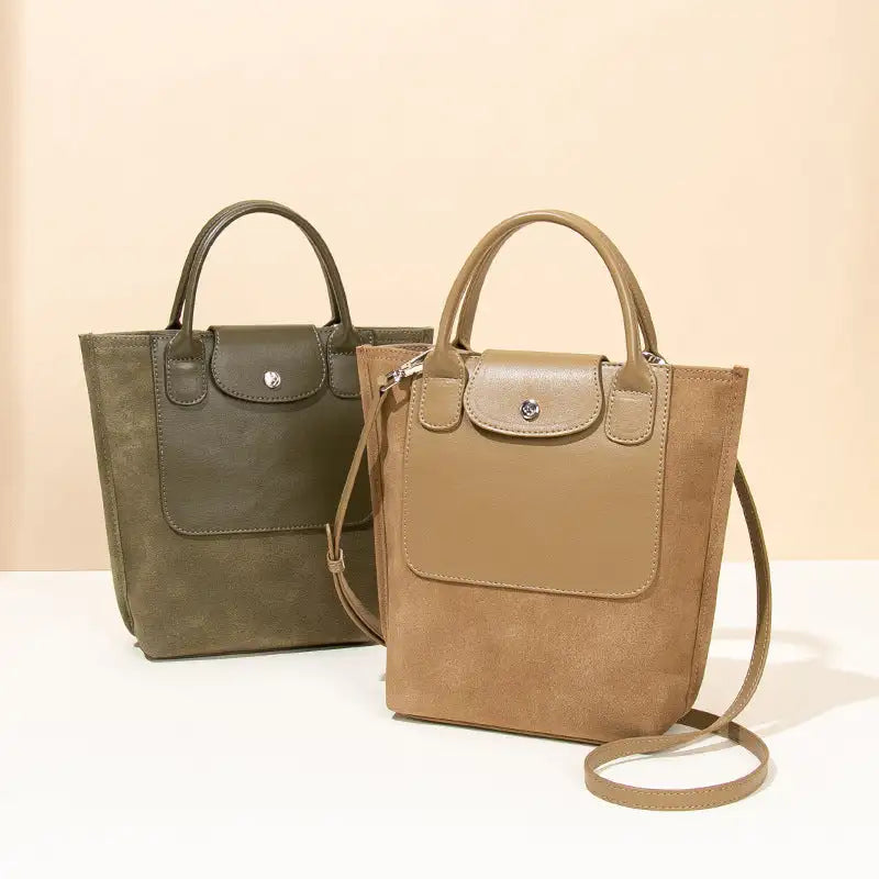 Women's Suede Stitching One-shoulder Bucket Bag