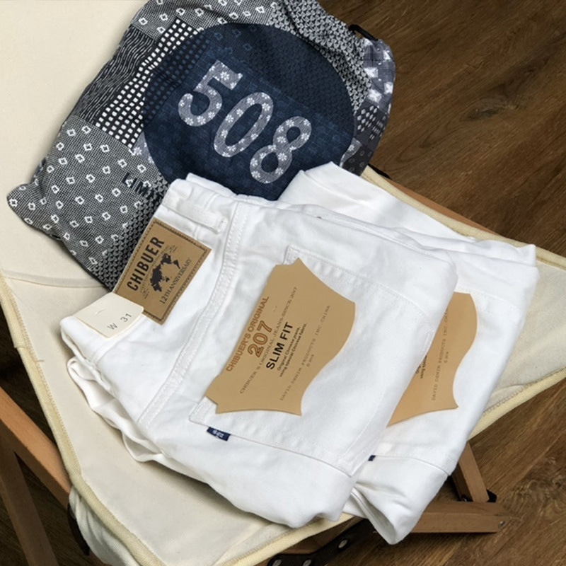 New Straight Men's Casual White Jeans