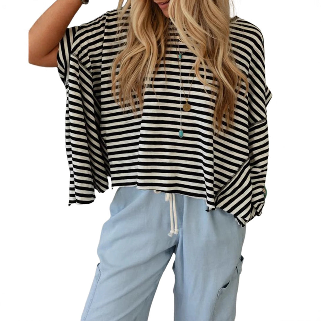 Round Neck Striped Printed T-Shirt
