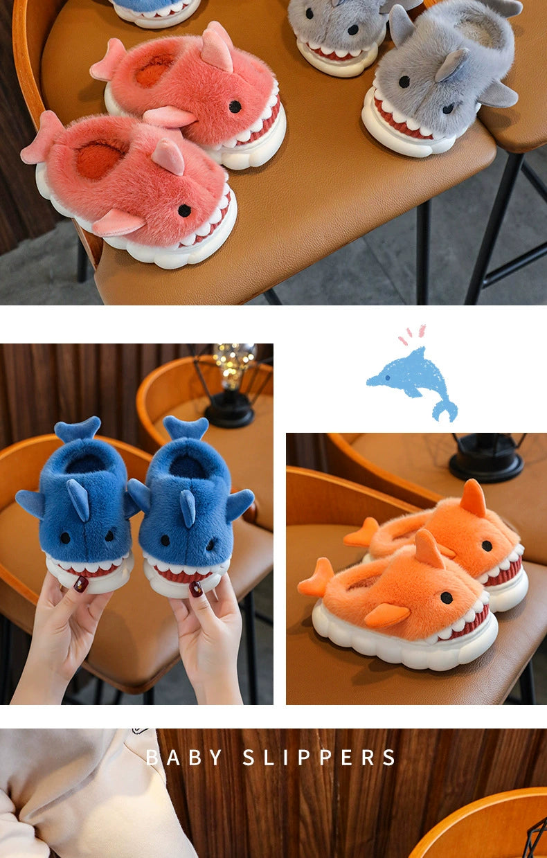 Children's Waterproof Cotton Slippers with Cute Shark Pattern - Non-Slip Indoor Footwear for Autumn and Winter - Premium slippers from Lizard Vigilante - Just $23.88! Shop now at Lizard Vigilante