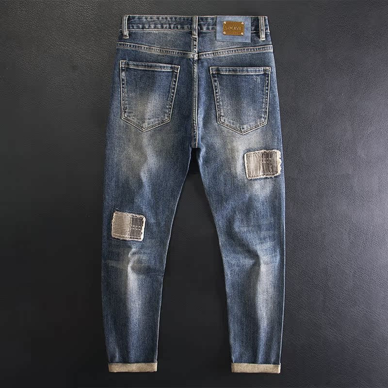 Retro Beggar Ripped Patch Jeans For Men