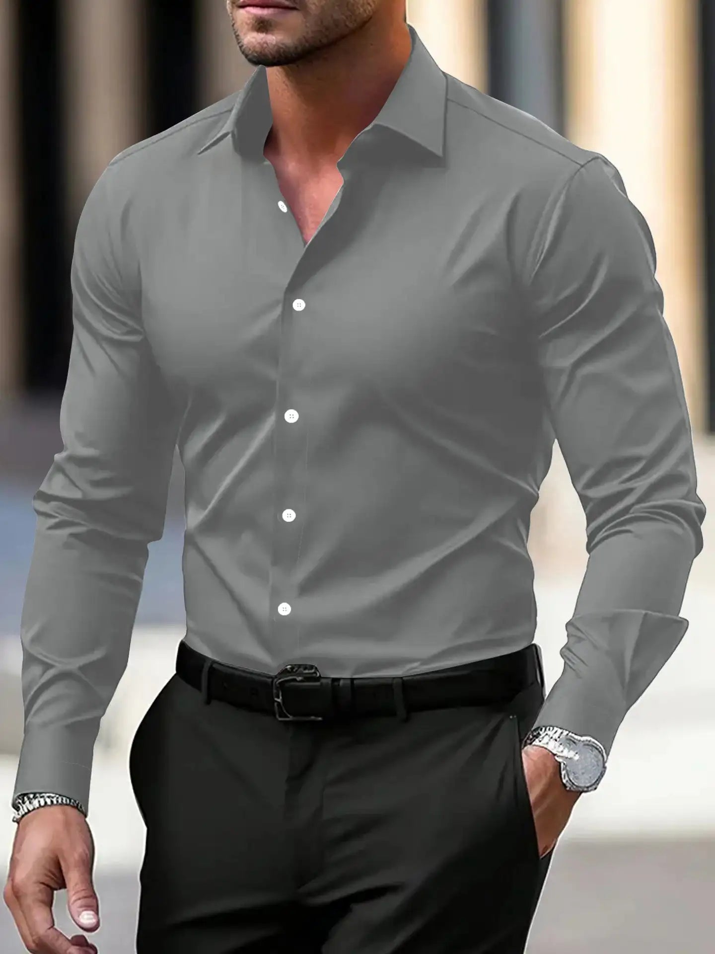 Men's Long Sleeve Business Formal Wear Slim Fit Shirt