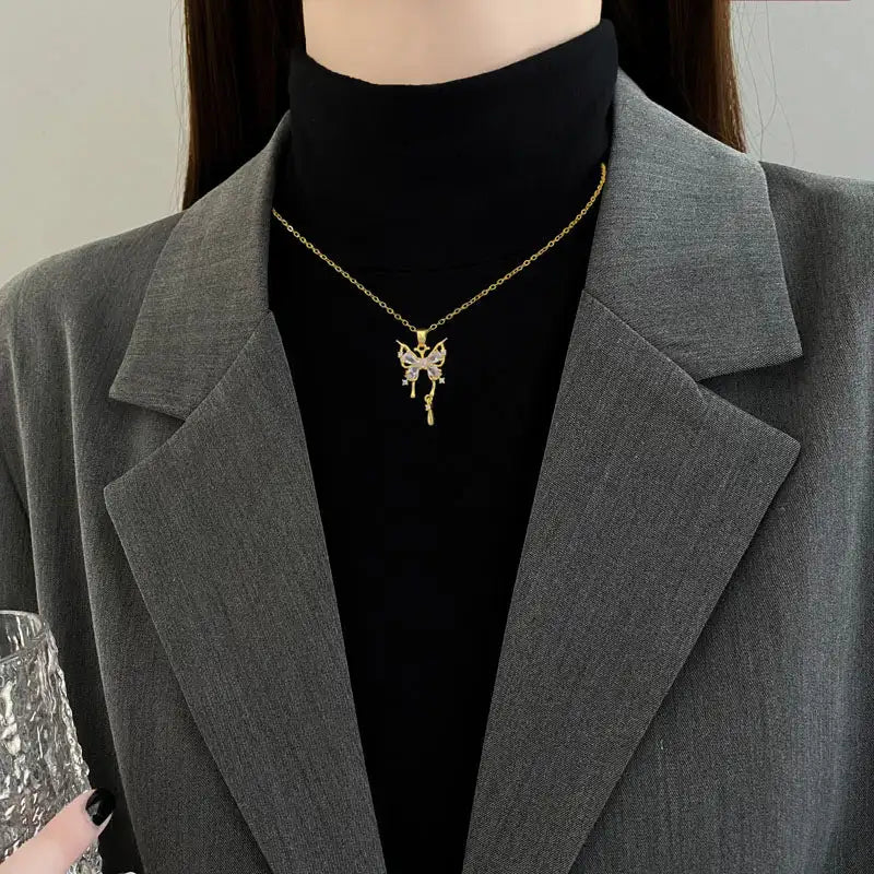 Titanium Steel Butterfly Drop Pendant Necklace Personality