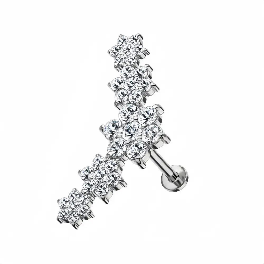 316 Stainless Steel Five Flowers Zircon Labret