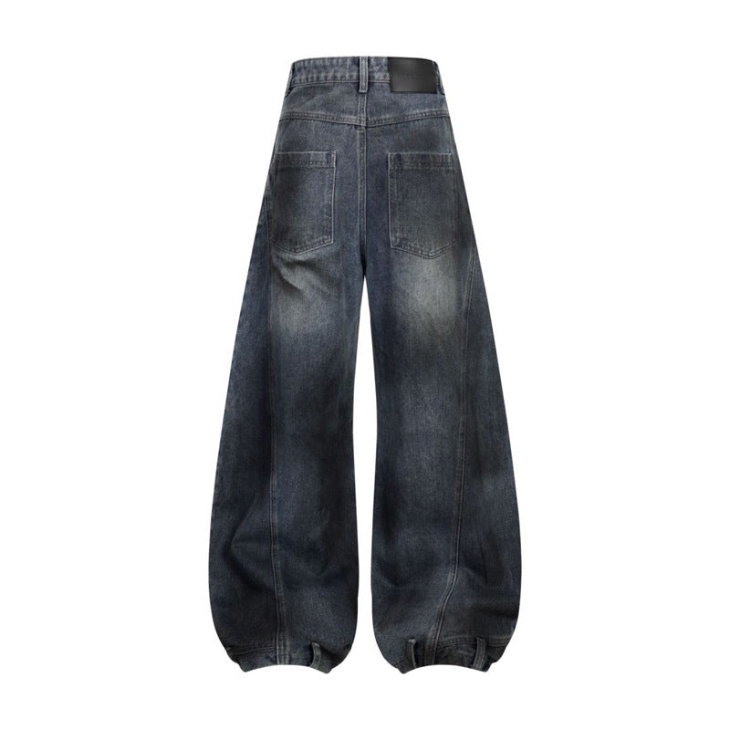 Retro Washed Ripped Deconstruction Stitching Design Straight Jeans